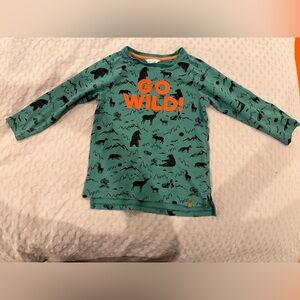 Green ‘Go Wild' Long Sleeve Kids Shirt with Forest and Bear design size 4T